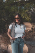 Women's White Ribbed 100% Cotton Tee | Everyday Basic Top