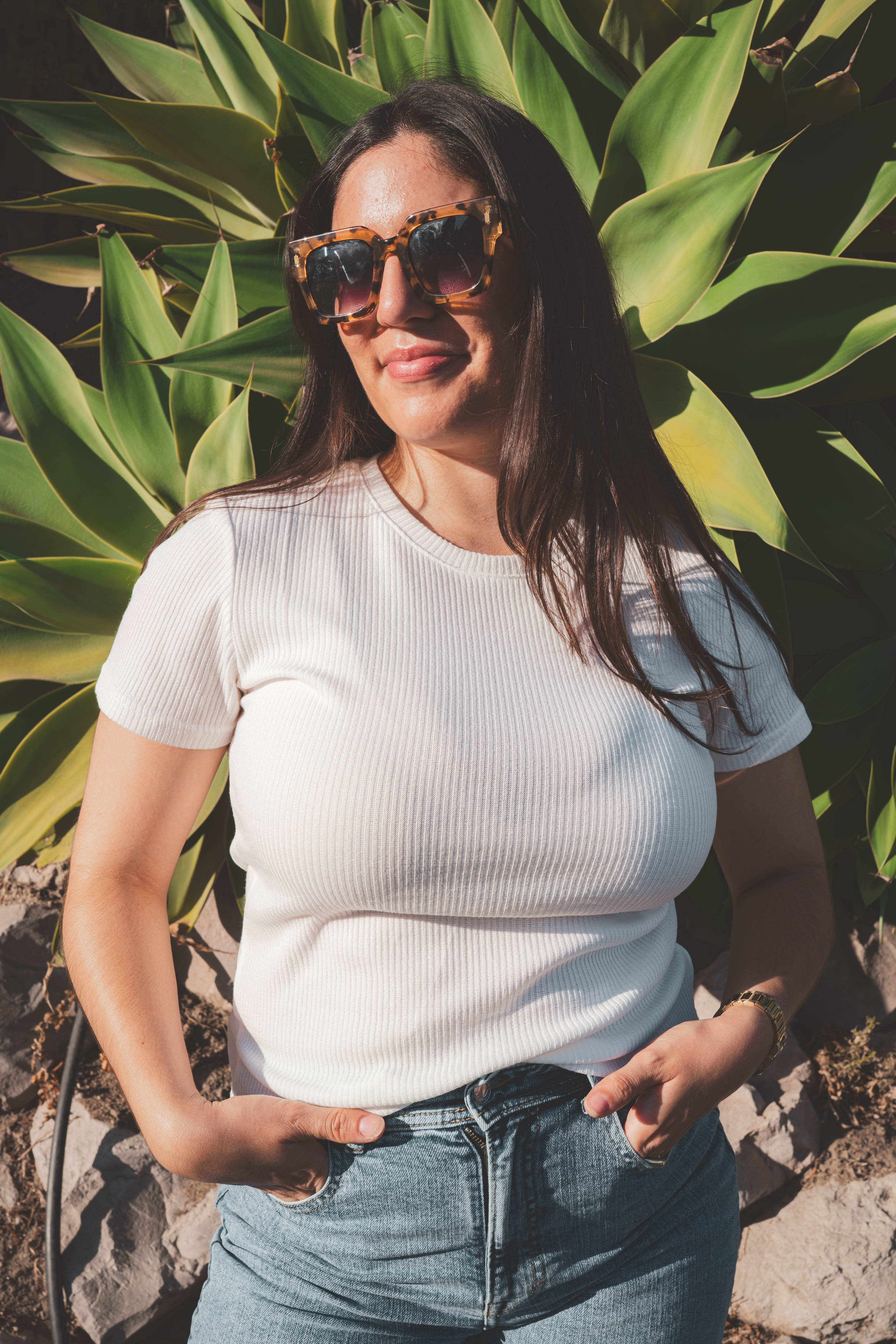 Women's White Ribbed 100% Cotton Tee | Everyday Basic Top